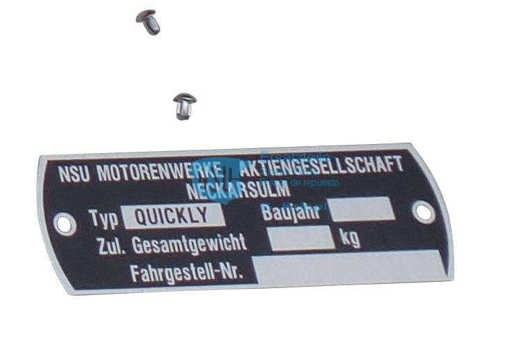 Type plate on the frame -NSU-Quickly- Type plate on the frame -NSU-Quickly-